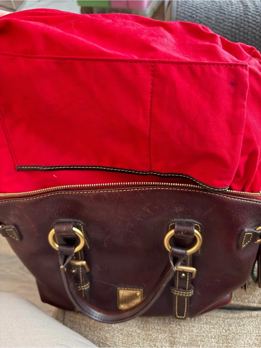 Dooney & Bourke Dark Brown Leather  Satchel with Gold Hardware